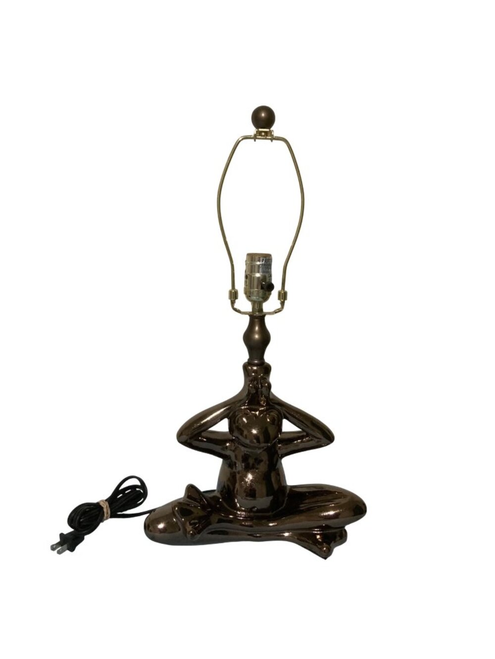 Yoga Frog Lamp Zen Statue Ceramic With Faux Bronze Crackle Finish